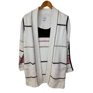 Nic+Zoe Cardigan Women X Small‎ Beige Striped Open Preppy Cabin Outdoors Work